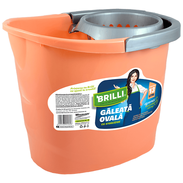 Galeata cu storcator Brilli, ovala, peach, 13l