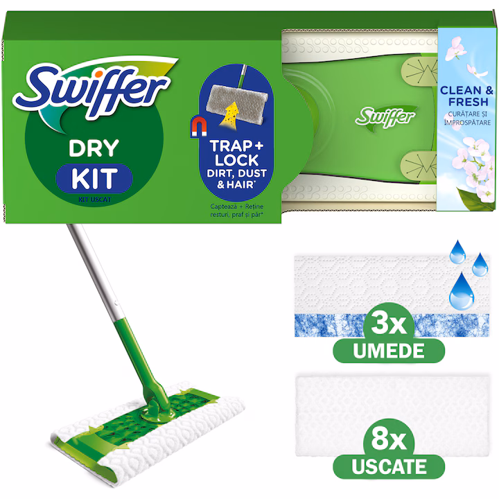 Mop plat Swiffer + 8 servetele uscate+3 umede